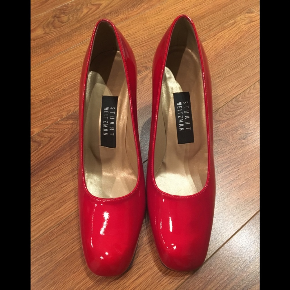 Stuart Weitzman Red Patent Leather Blocked Heels